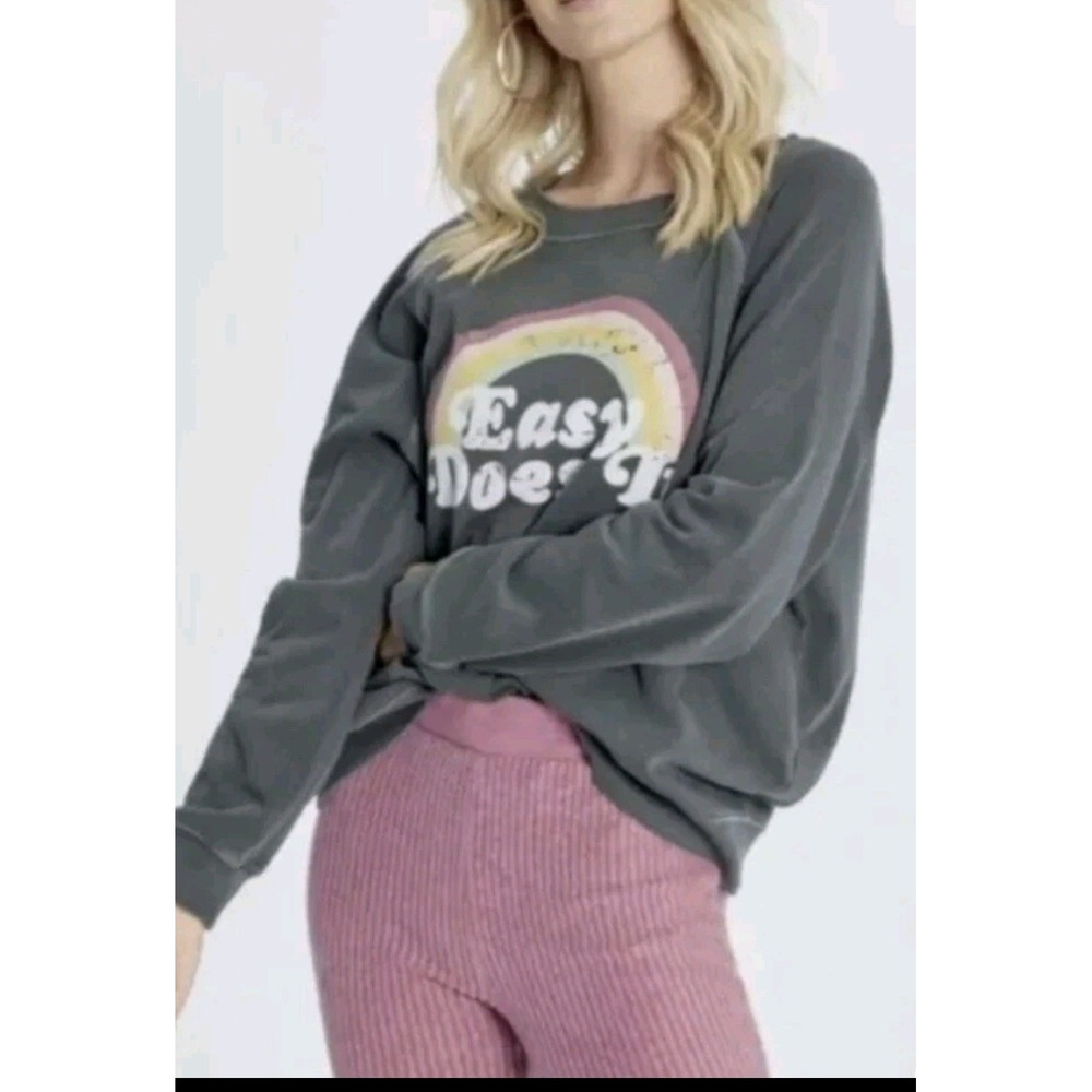 Wildfox Easy Does It Rainbow Graphic Sweatshirt‎ Gray XL Pullover Relaxed Fit